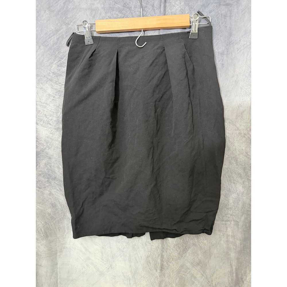 Prada Black Virgin Wool Paper Blend Pleated Pencil Skirt IT 42 Made in Italy
